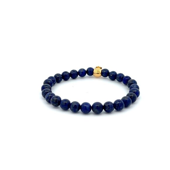 18K Gold Money Bag Lucky Charm Bracelet Gemstones Lapis Lazuli 6mm - Picture 6 of 9